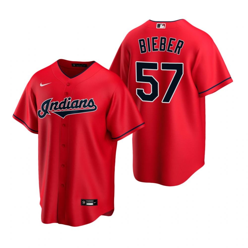 Mens Cleveland Indians Shane Bieber Cool Base Replica Jersey Red